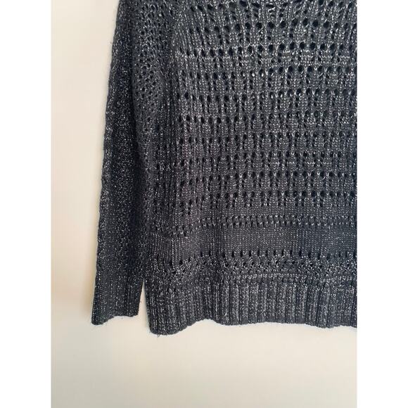 Designer Narciso Rodriguez Black Metallic Open Knit Sweater Size L Classic Chic - Picture 3 of 8